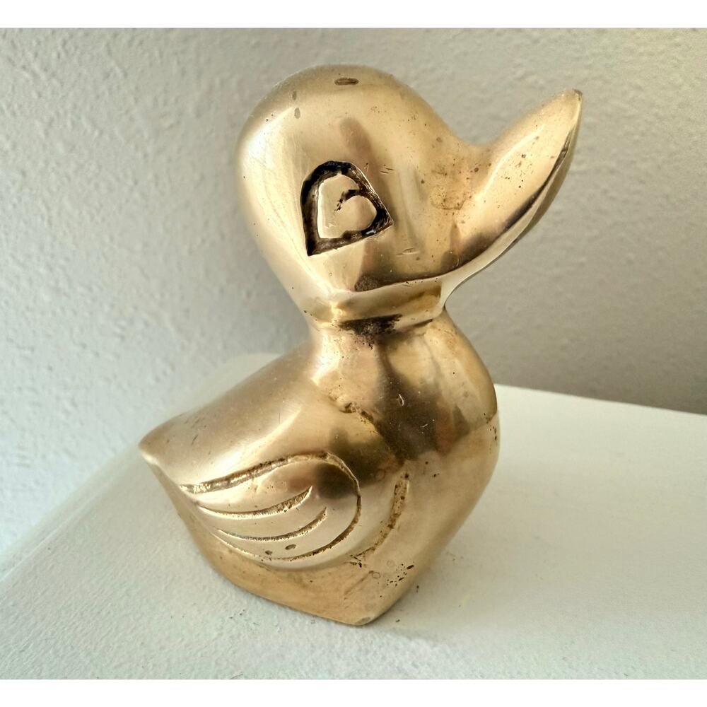 Leonard | Solid Brass Duck Duckling Baby Figurine 3" Mid Century Modern 1970’s